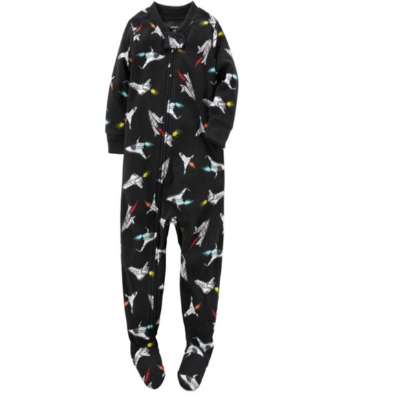 Carter's Pajamas Sleeper Blue Boys PJs Space Rockets Sleepwear Footed - Picture 1 of 5